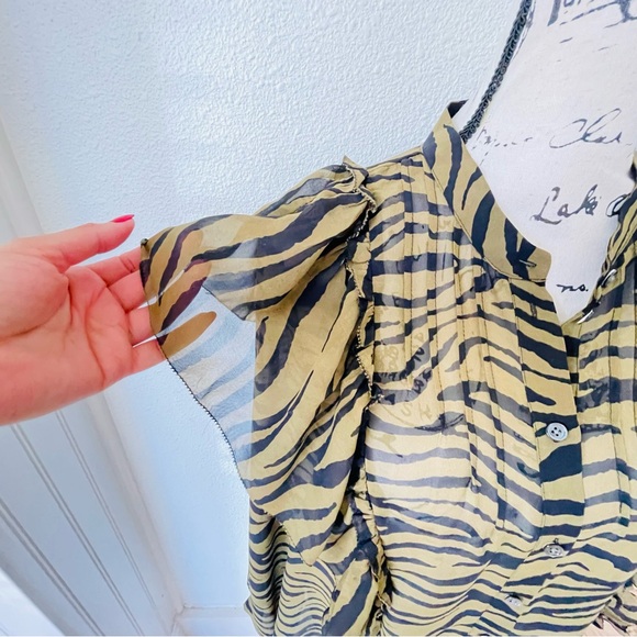 Veronica Beard Tiger-Print Ruffle Button-Front Blouse - Picture 8 of 12